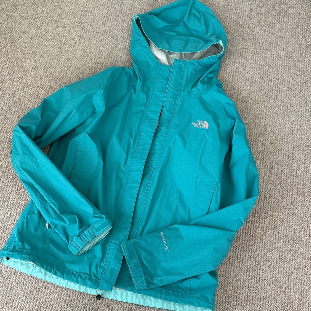 The North Face Teal Hooded Rain Shell Jacket
